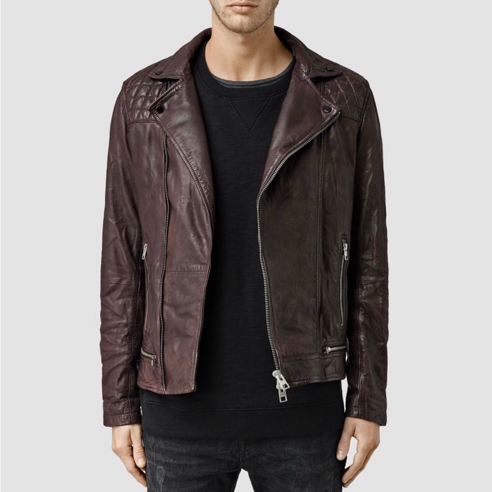 Men Leather Biker Jacket AllSaints - Veste en cuir pour homme AllSaints - Picture 1 of 4